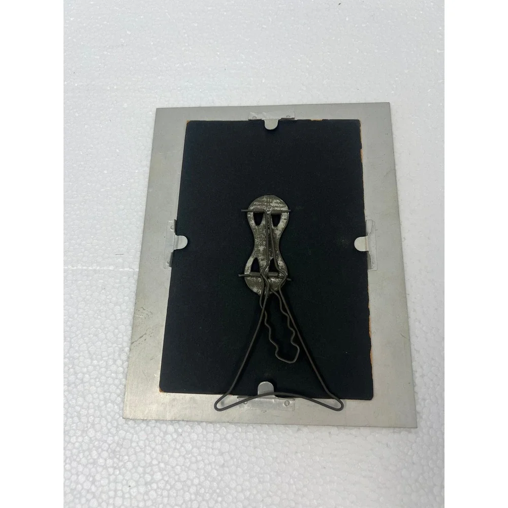 Vintage Etched Aluminum Picture Frame Oval Opening Easel Back Art Deco Floral